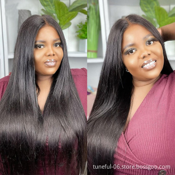 Glueless Cheap Wholesale 100% Natural Indian Long Straight, HD Transparent Lace Front Virgin Human Hair Wig